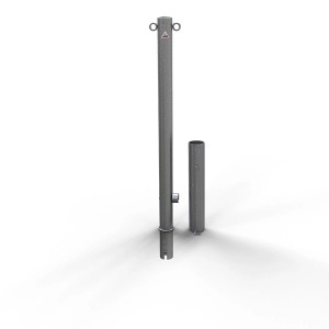 Feuerverzinkter, herausnehmbarer Schake Absperrpfosten mit Dreikant und 2 Ösen, Ø 60 mm.