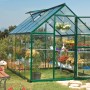 Grünes Palram Canopia Hybrid Gewächshaus 3.1x1.9 mit klaren Seitenwänden und Pflanzen.