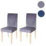 2er-Set Esszimmerstühle Littau aus grauem Samt mit hellen Massivholzbeinen im Retro-Design.
