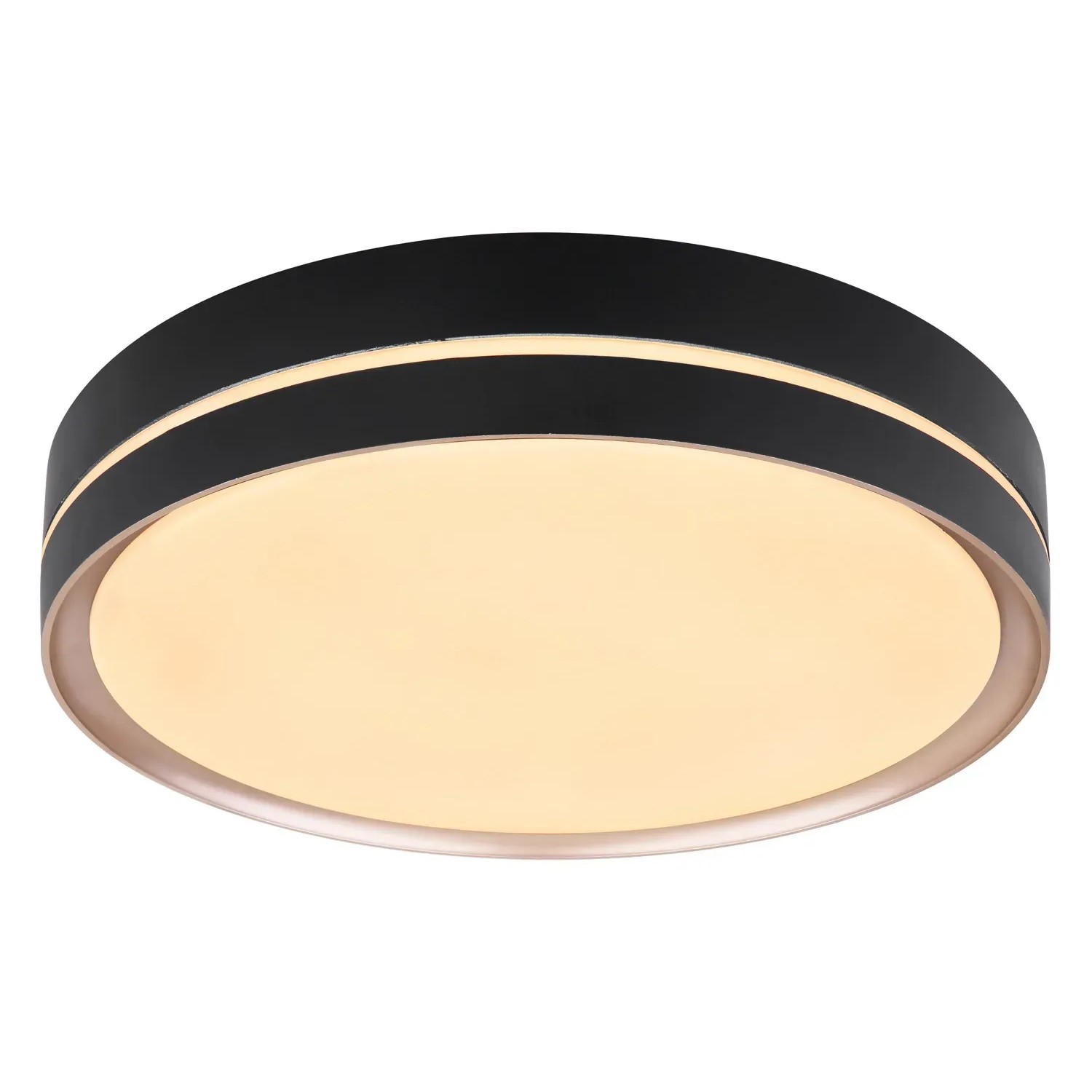 Schwarze, runde LED-Deckenleuchte Manni, dimmbar, Ø 38,5 cm.