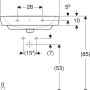 Technische Zeichnung: Geberit Renova Plan Waschbecken, 65x48 cm, Maße und Details.