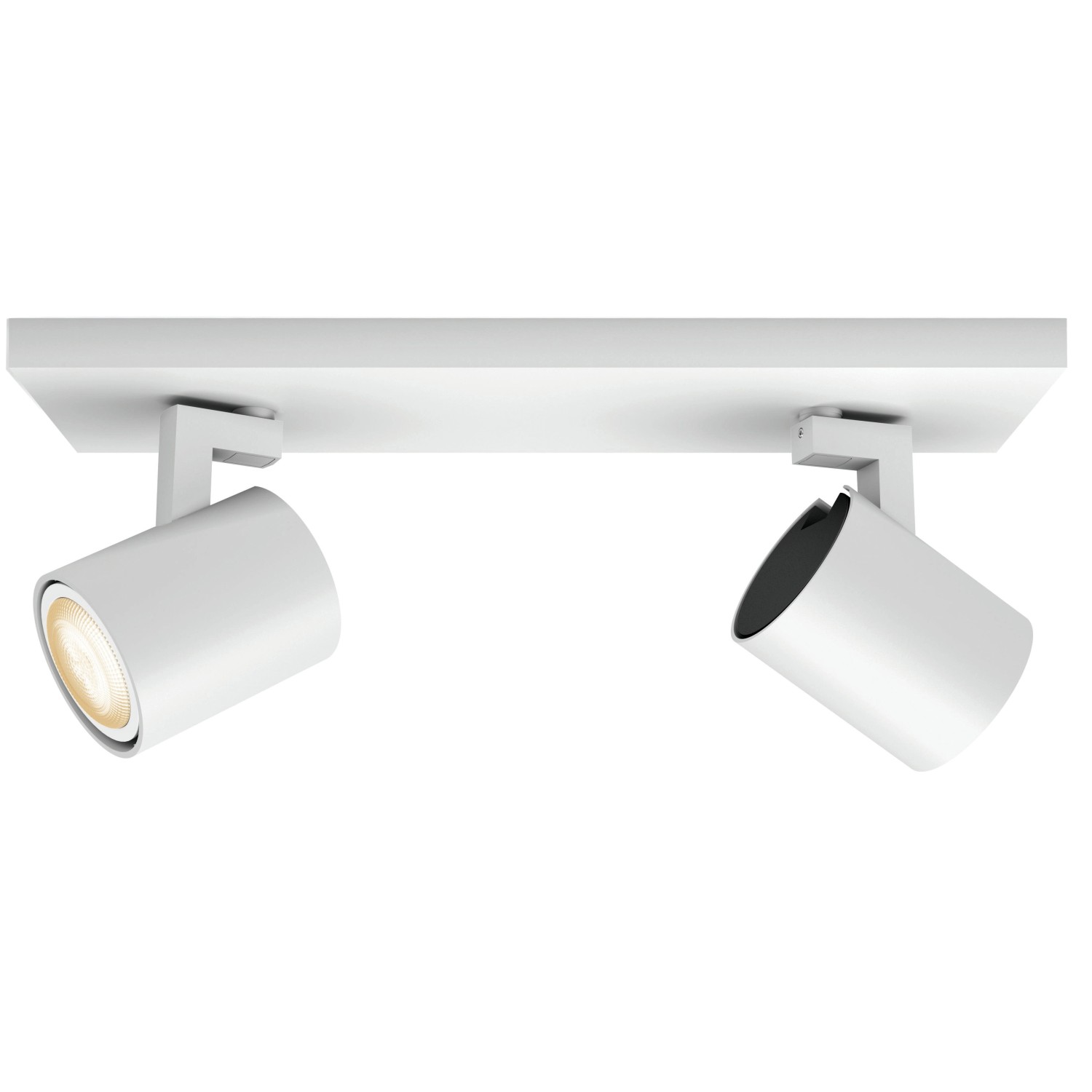 Weißer Philips Hue LED Spot Runner, 2-flammig, mit Dimmer für flexible Lichtsteuerung.