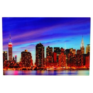 MCW Glasbild T117 40x60cm New York Skyline bei Nacht, Wanddekoration.