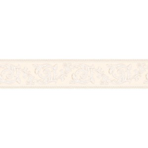 Hellrosa Bordüre mit Neobarock Ornamenten für Wandgestaltung in Bad und Schlafzimmer.