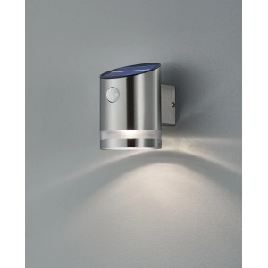 Moderne Trio LED Solar-Wandleuchte Salta in Nickel matt mit Bewegungssensor.