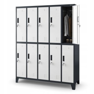 Jan Nowak Metallspind Umkleideschrank 10 Fächer 136x172x45 Cm Mit Belüftung Und Zylinderschlössern Anthrazit Weiß