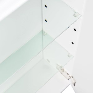 Innenansicht: Weißer Posseik Spiegelschrank 80 cm mit Glasböden.