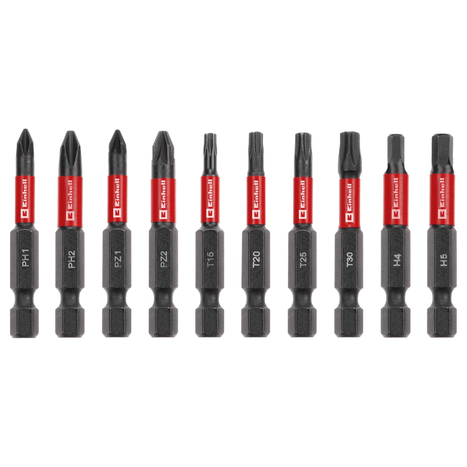 Einhell Impact Bit-Set, 10-teilig, mit PH, PZ, T und H Profilen für Schraubendreher und Akkuschrauber.