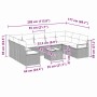 Graues 10-tlg. vidaXL Garten-Sofa-Set aus Poly Rattan mit Tisch und Maßen.