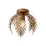 Goldene Vintage Deckenleuchte Botanica mit dekorativen Blättern und sichtbarer E27 Glühbirne. Ideal für Wohnzimmer.