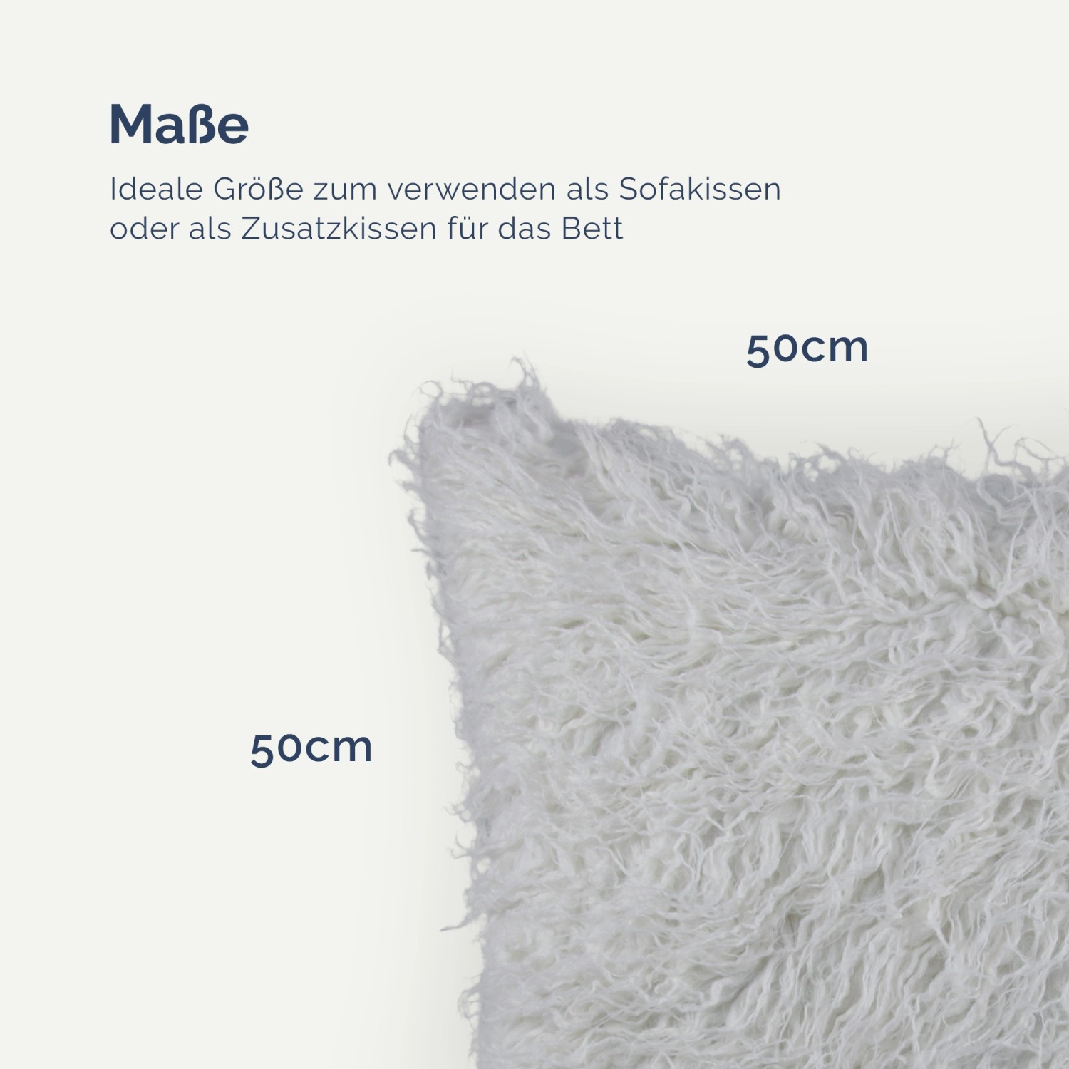 Weißes Bestlivings Dekokissen Langhaar, 50x50 cm. Flauschiges Sofakissen/Kopfkissen.