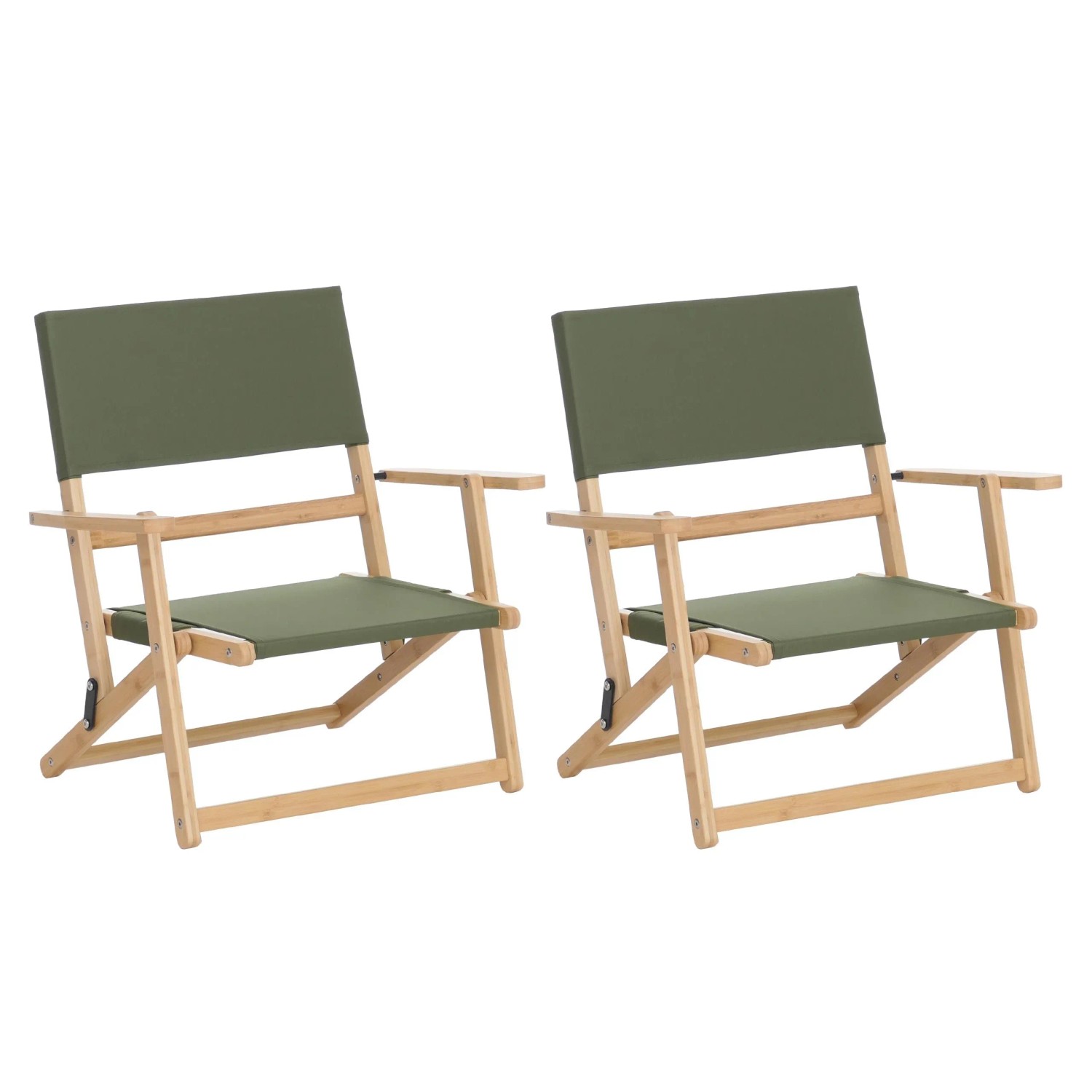 MCW 2er-Set Bambus Campingstuhl Q42 Klappbar Outdoor Stoff/Textil Grün