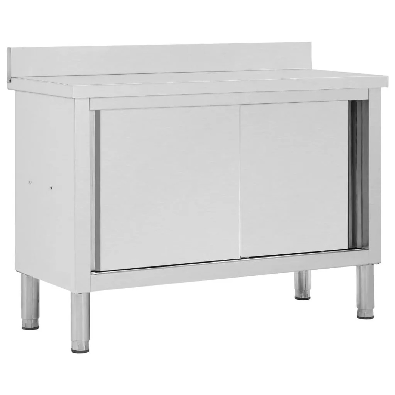 DELUKE Arbeitsschrank Aus Edelstahl Mit Aufkantung SAKO 120x50x95-97cm Mit Schiebetüren Gastro-Arbeitstisch Arbeitsfläche Großküche