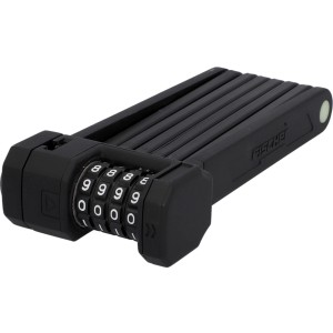 Schwarzes Fischer Faltschloss Protec FN110 mit Zahlenkombination für Fahrräder.
