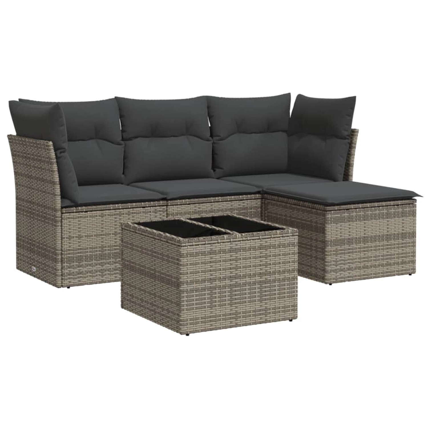 vidaXL 5-Tlg Garten-Sofagarnitur mit Kissen Grau Poly Rattan 3249389 günstig online kaufen