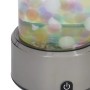 Eglo LED-Lavaleuchte Aqua: Silberne Basis mit Touch-Knopf, transparenter Zylinder mit bunten, schwebenden Jellyballs.