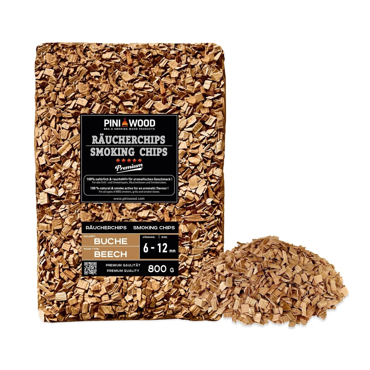 PINI Räucherchips 800 g Buche 6-12 mm Smoking Chips Räucherspäne