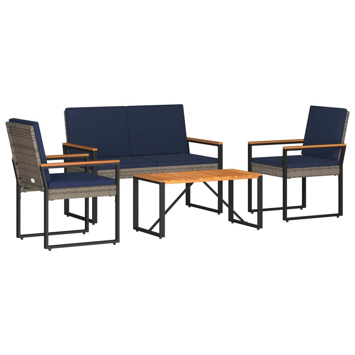 vidaXL Gartenmöbel Set 4-Tlg Grau und Marineblau Poly-Rattan 42025328