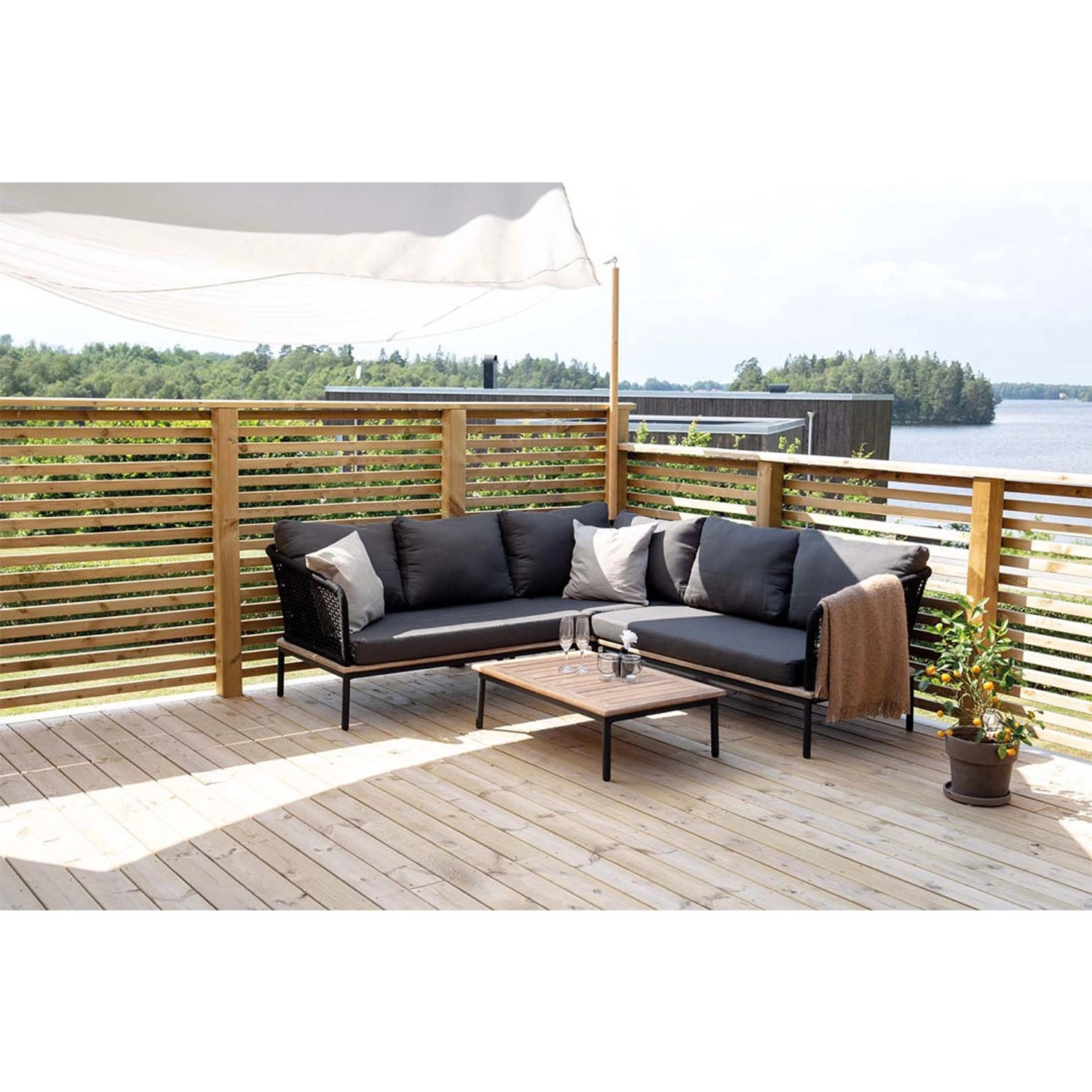 ebuy24 Andorra Lounge-Set 2 Teile Schwarz Natur_3