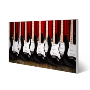Magnettafel mit E-Gitarren Motiv, 78x37cm, silberne Magnetwand für Notizen und Fotos.