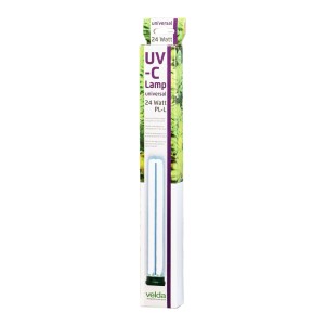 Velda UV-C PL Ersatzlampe 24 Watt für Teichfilter. Weiße U-förmige Lampe in Verpackung.