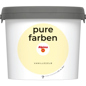 Eimer Alpina Wandfarbe Pure Farben Vanillegelb, matte Innenfarbe für Wände.