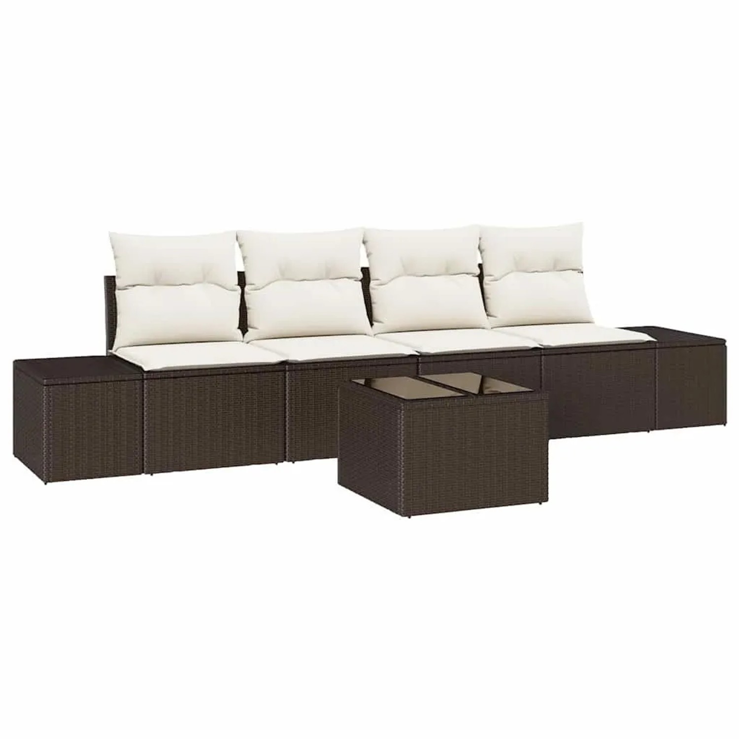 vidaXL Garten-Sofa-Set mit Kissen 5 Tlg Braun und Creme Poly-Rattan 3355597