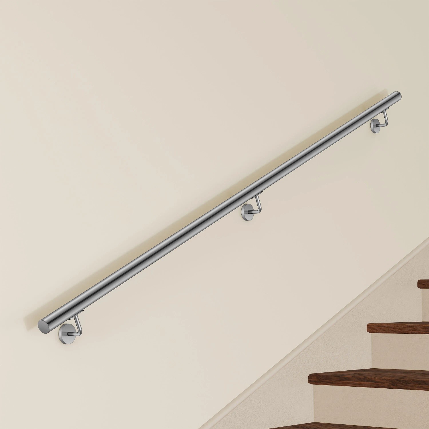 AICA Handlauf Komplettset, Edelstahl, 220 cm, silberfarben, inklusive Befestigung.