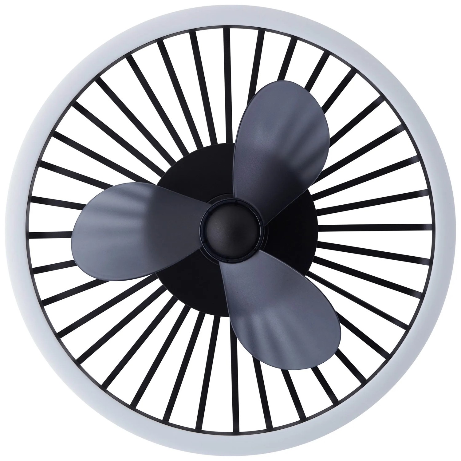 Schwarze LED-Deckenleuchte Capo mit Ventilator, Ø 48cm. Deckenlampe mit drei Rotorblättern.