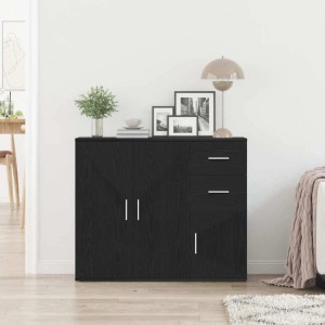 vidaXL Sideboard in Schwarz Eiche Optik, 91x75cm, mit Türen und Schubladen. Kommode für Wohnzimmer.
