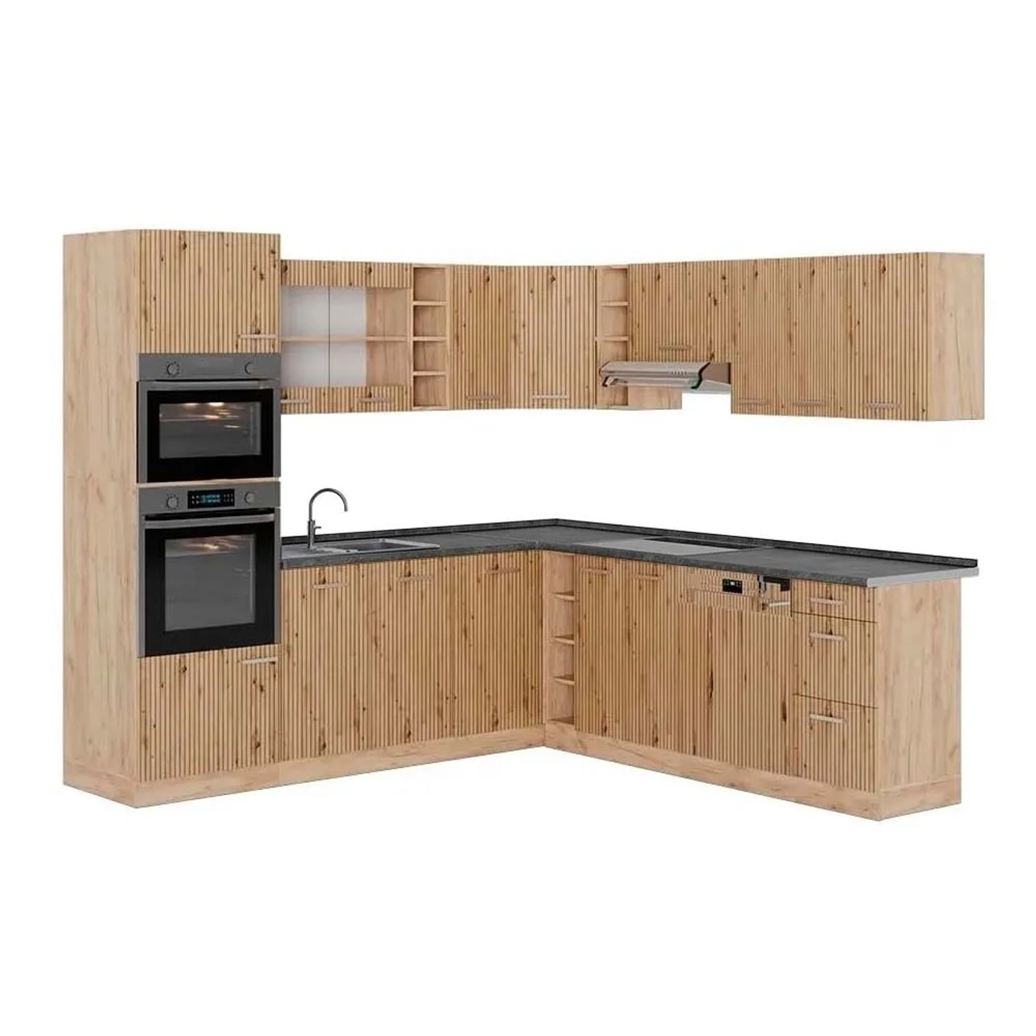 Vicco Eckküche R-Line Artisan-Eiche/Goldkraft Eiche 247 x 82, AP Anthrazit