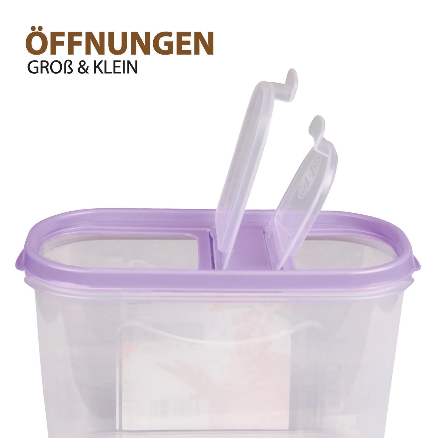 Lila Bestlivings Frischhaltebox Schüttdose 1,4L mit zwei Dosieröffnungen.