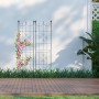Zwei dekorative dunkelgrüne Rankgitter aus Eisen, 180 cm hoch, mit pinken Kletterpflanzen. Ideal für Garten.