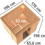 Karibu Sauna Stina mit Ofen und Glastür, Ansicht von oben mit Maßen. Massivholz- oder Elementsauna für entspannte Stunden.