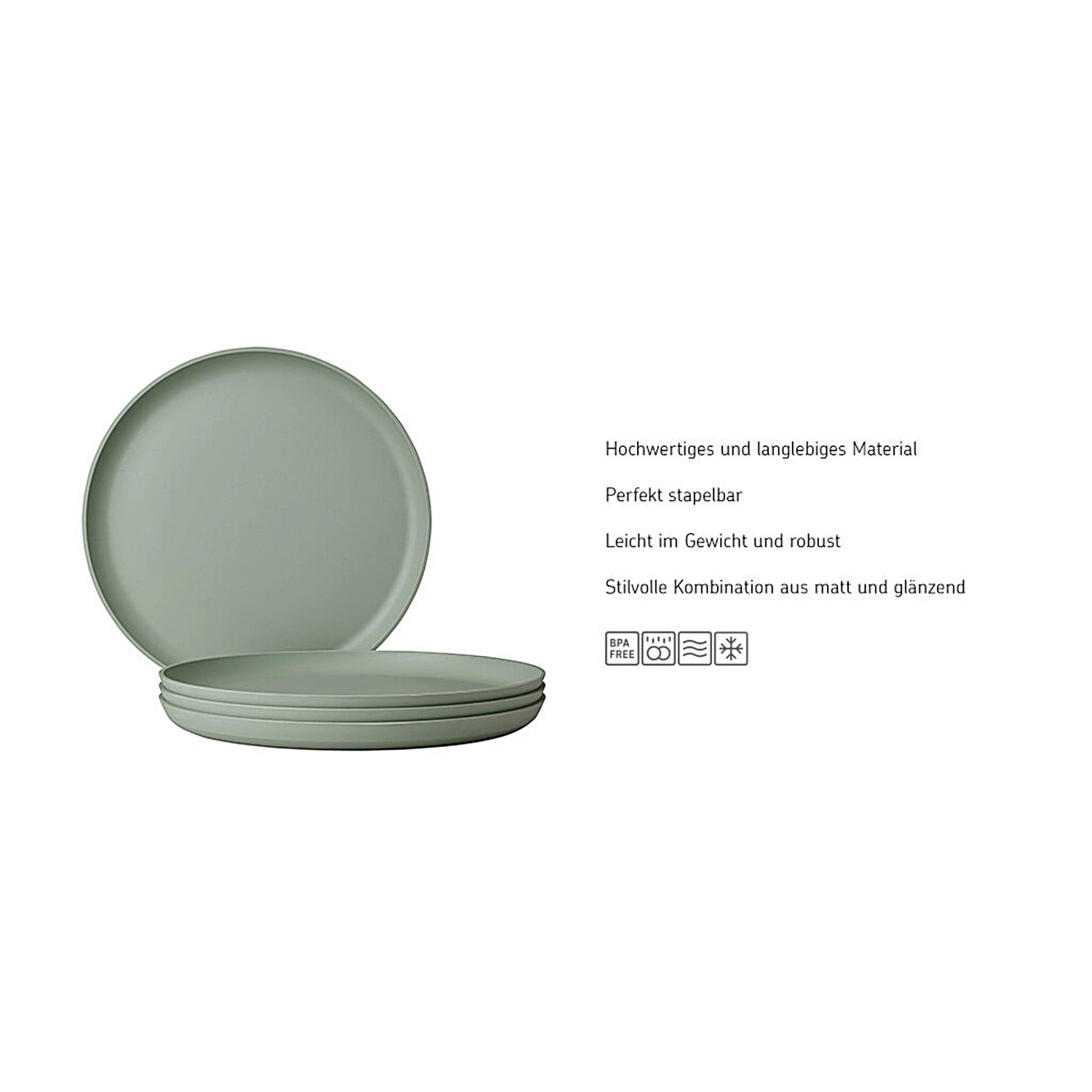 Mepal Silueta Essteller 26 cm, 4er Set, Nordic White. Stapelbares Geschirr für den täglichen Gebrauch.