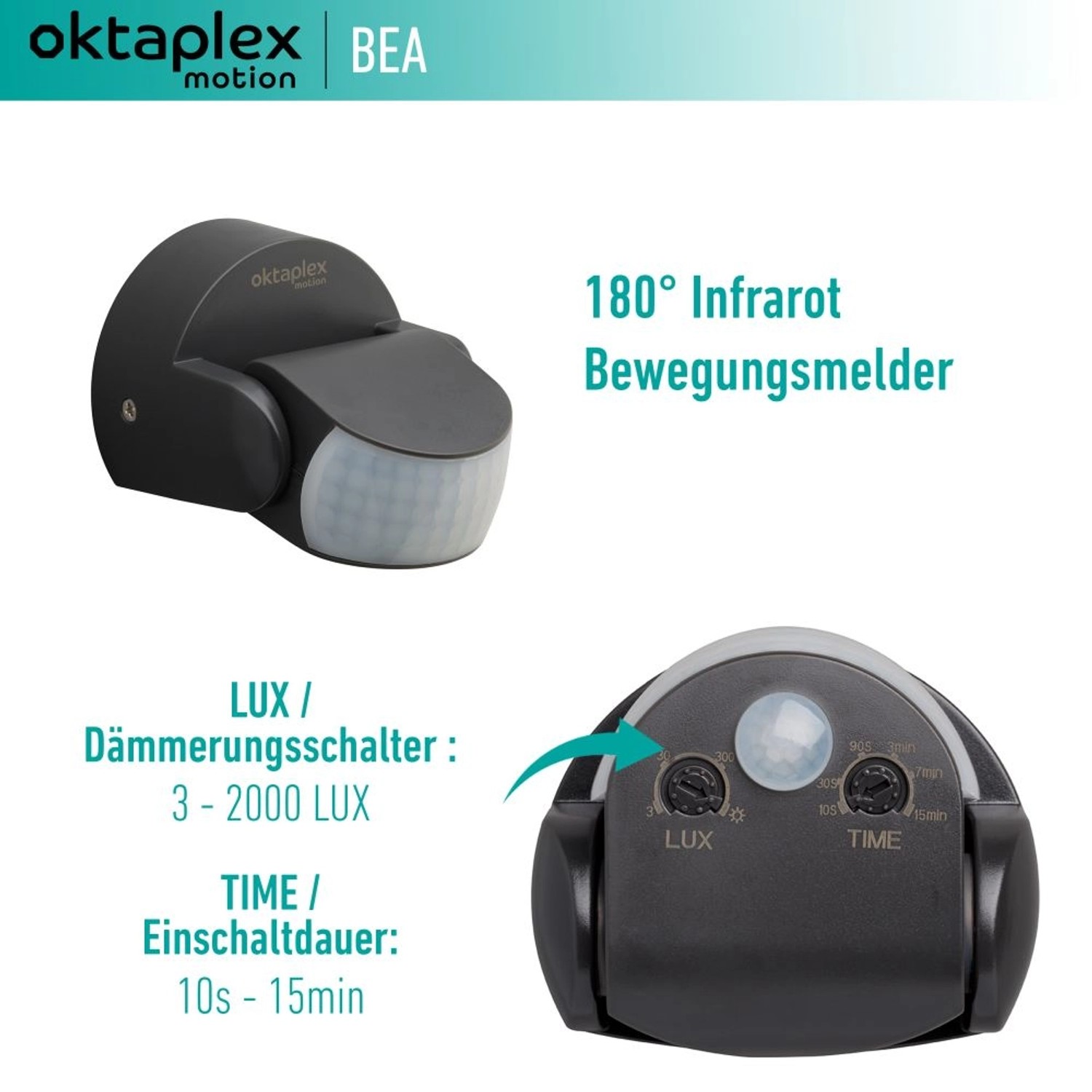 Oktaplex Bea Bewegungsmelder Außen IP65 12m Reichweite Anthrazit Kaufen ...