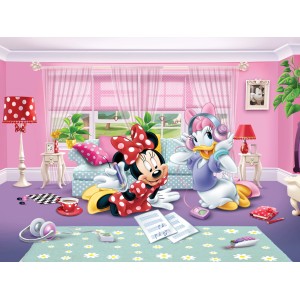 Disney Fototapete mit Minnie Maus und Daisy Duck im rosa Kinderzimmer.