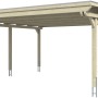 Skan Holz Doppelcarport aus Leimholz in Nussbaum, 613x604 cm, mit sechs Pfosten.