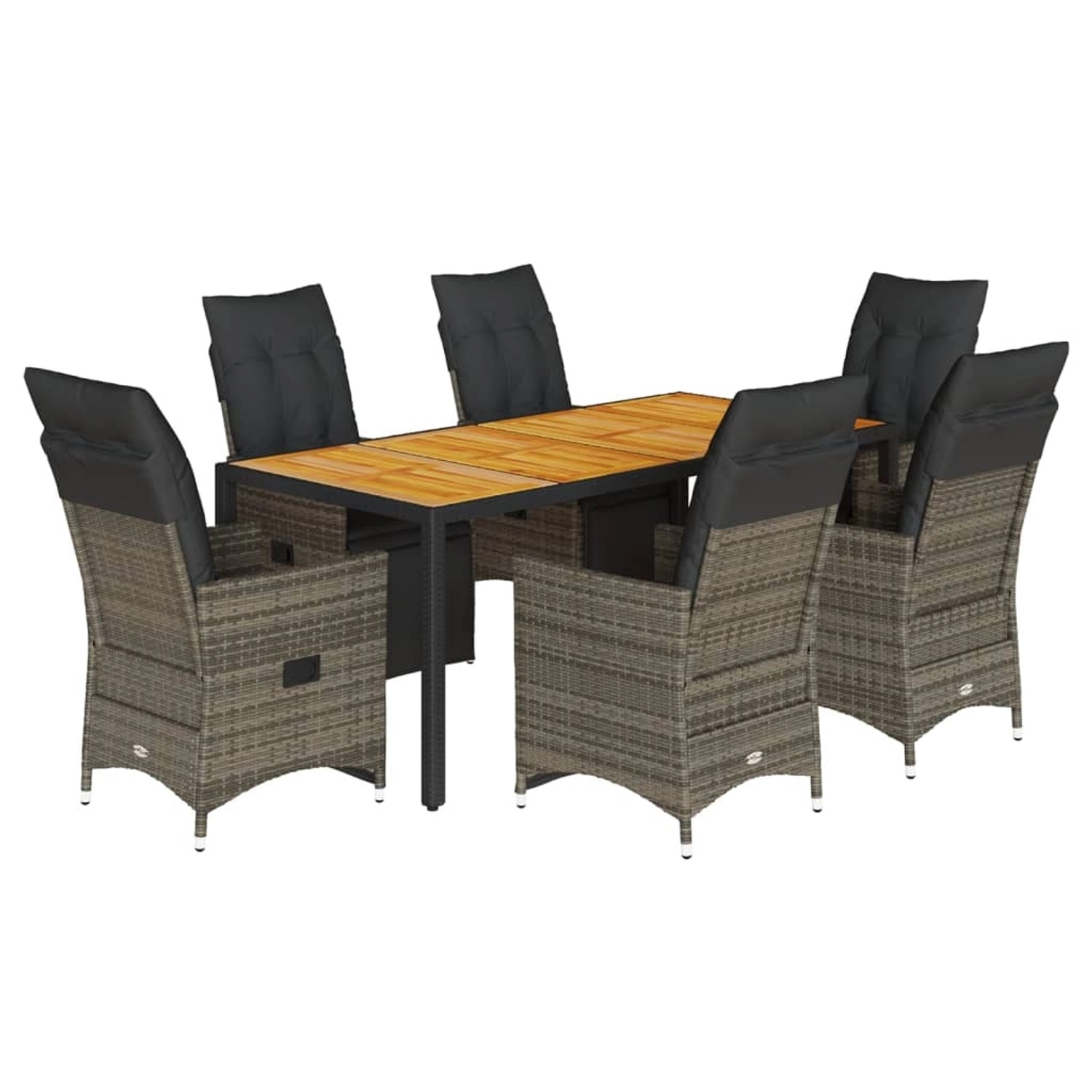 vidaXL 7-Tlg Garten-Bistro-Set mit Kissen Grau Poly Rattan 3276889