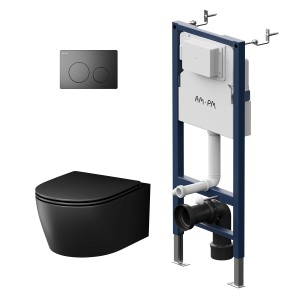 AM.PM WC-Set, Wand-WC mit Vorwandelement, Drückerplatte X-Joy S, runde Form, schwarz.