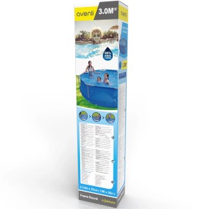 Verpackung Avenli Frame Pool, runder Aufstellpool 300x76 cm, blau. Pool ohne Pumpe mit Reparaturset.