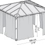 Skizze: Palram Canopia Insektenschutznetz für Pavillon, anthrazit, mit Maßen.