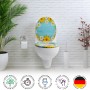 Sanfino WC-Sitz Daisies aus Holz mit Absenkautomatik, hellblau mit Gänseblümchen-Motiv.