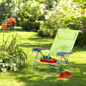 Relaxdays Liegestuhl Stahl Textilene Grün-Weiß Gestreift Klappbar Verstellbar Nackenkissen 78 cm x 59 cm x 85 cm 3,9 kg