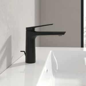 Villeroy & Boch Oasis Waschtischarmatur Zugstange und Keramikkartusche Wassersparend Auslaufhöhe 114MM Rund Matt Black