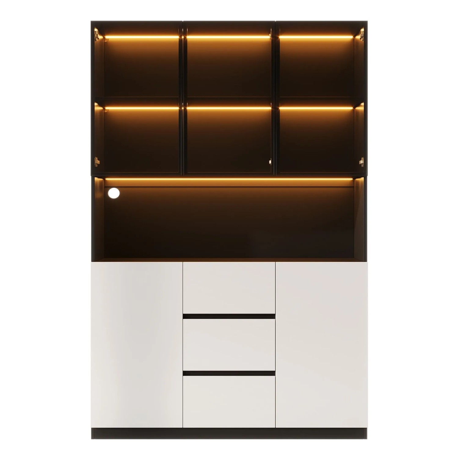 okwish Vitrinenschrank mit LED Beleuchtung Glas Türen Wohnzimmer 120x40x200cm Schwarz