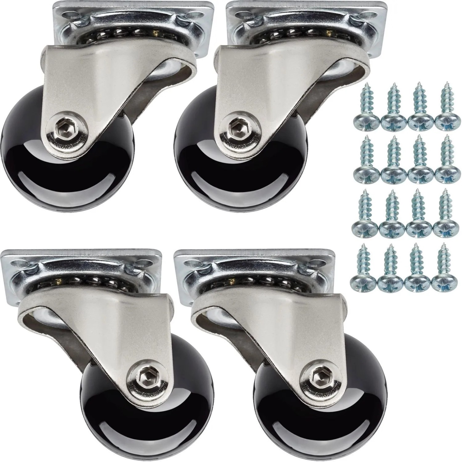SOTECH 4 Stück Möbelrolle SWIFT Ø35 mm Schwarz Ohne Feststeller inkl. Schraubenset