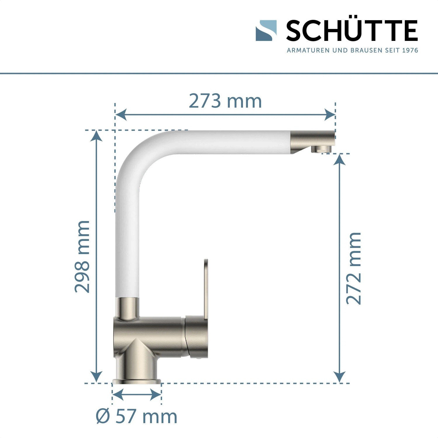 Schütte Küchenarmatur Rio, Edelstahloptik-Weiß, Maße: Höhe 298 mm, Ausladung 273 mm.