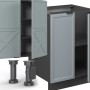 Vicco Fame-Line Küchenzeile in Hellblau-Grau/Anthrazit mit Marmor Arbeitsplatte, 300 cm breit.