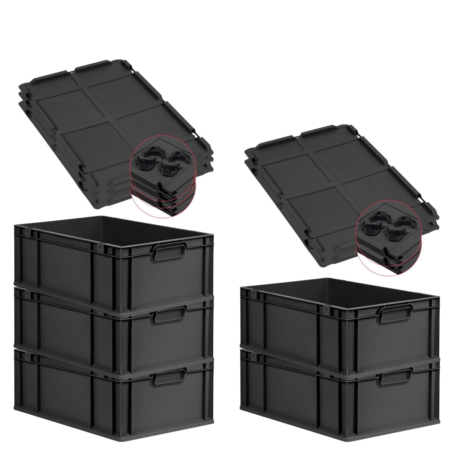 PROREGAL SparSet 5x Eurobox Nextgen Grip Mit Auflagedeckel Und Schwarzen Ve günstig online kaufen